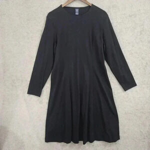 Lands End Womens Black Long Sleeve Midi Shift Dress L  Polyester Rayon Blend
